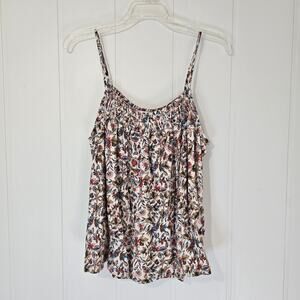 Evereve Floral Smocked Swing Tank Top Lined strappy Colorful Size Large